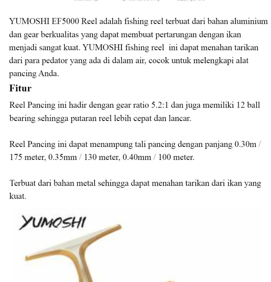 Jual YUMOSHI reelsking reel pancing spinning 12 ball bearing-EF5000 -  silver - Jakarta Barat - Samudera Alam Mulia