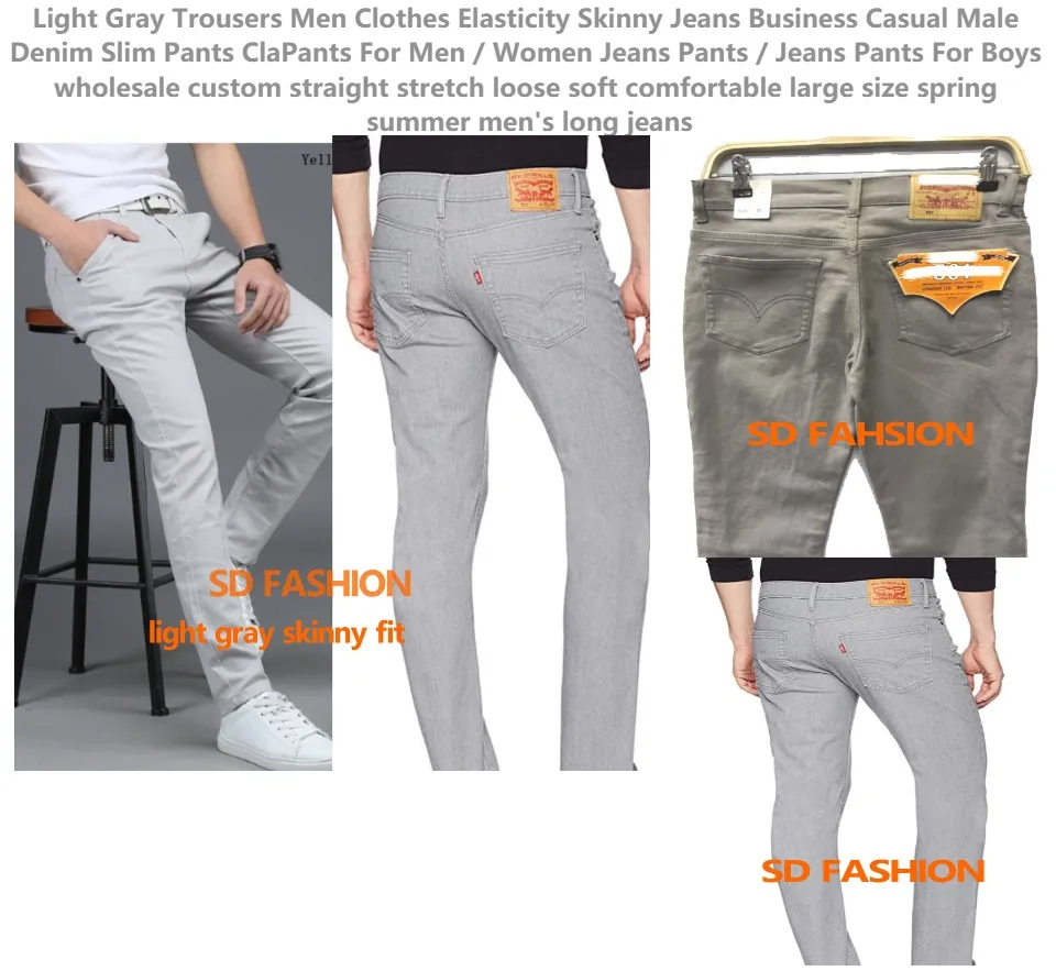 Men's Loose Jeans Casual Stretch Straight Denim Trousers Male Gray