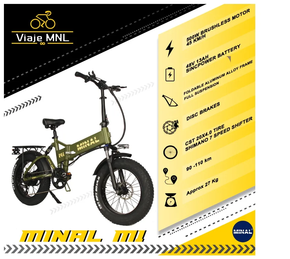 MINAL M1 foldable full suspension pedal assist ebike electricbike