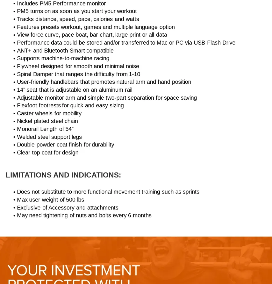 Concept RowErg Rowing Machine with PM5 Performance Monitor
