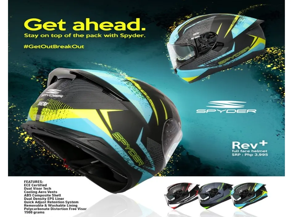SPYDER RECON Matte Blue Neon Green Helmet with Spoiler with FREE