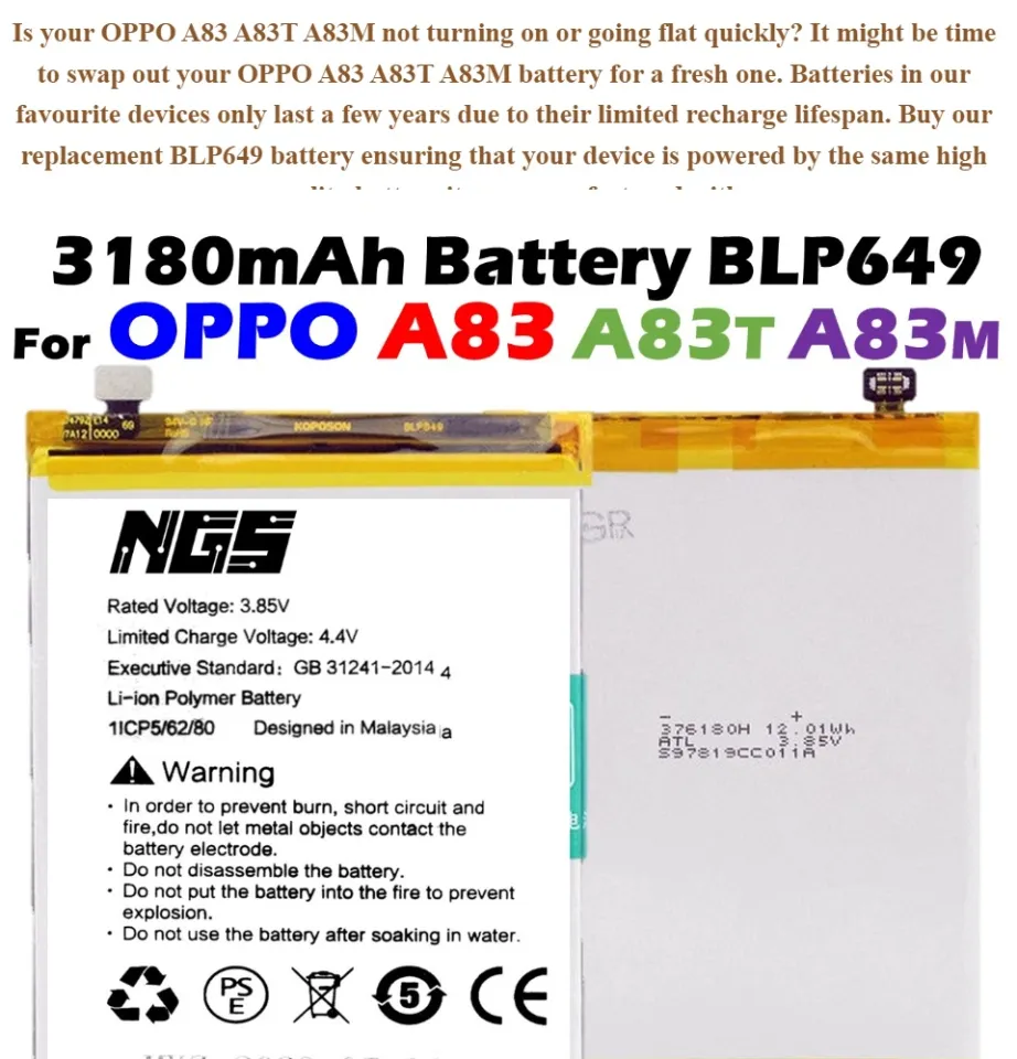Batterie De Rechange Pour Oppo A83 - 3180mAh - Réf. BLP649 - Neuf Sous Emballage
