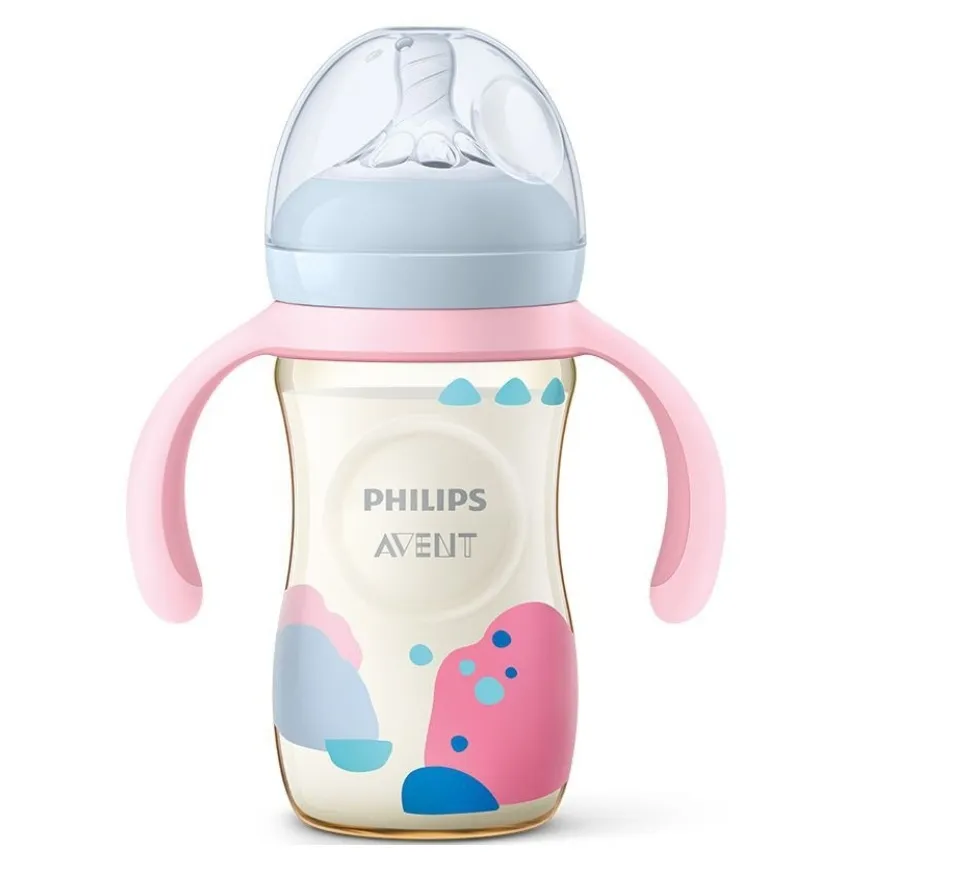 Ready Stock*【Original】飞利浦新安怡奶瓶PPSU新生婴儿宽口径彩绘奶瓶带手柄 Philips Avent feeding  bottle PPSU newborn baby wide caliber painted feeding bottle with handle