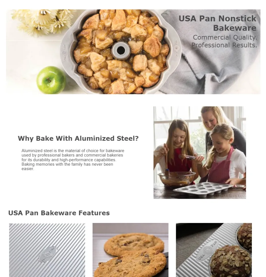 USA Pan Bakeware Nonstick Fluted Tube Cake Pan, 10-Inch, Made in