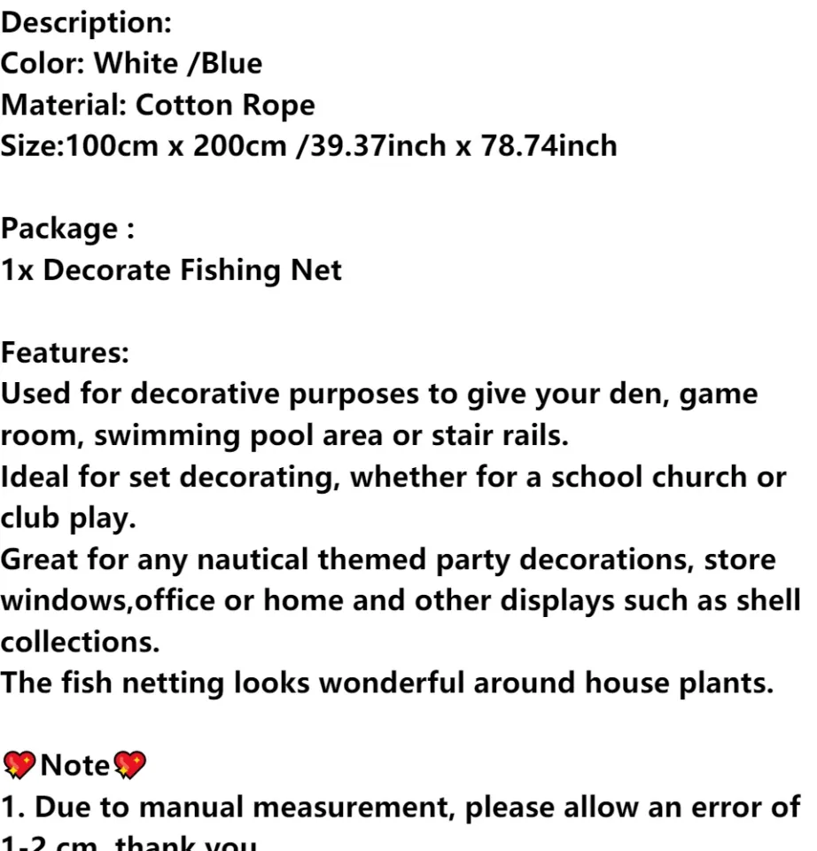 200x100CM Fishing Net Decoration Wall Nautical Decorative Supplies