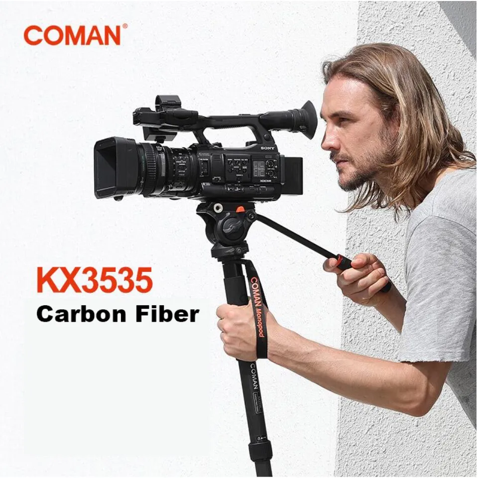 Coman KX3535 Pro Carbon Fiber Tripod Video Monopod with Fluid Pan