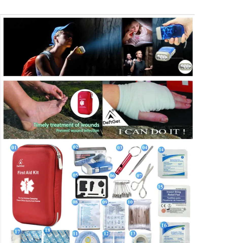 First Aid Kit - 163 Piece Waterproof Portable Essential Injuries & Red  Cross Medical Emergency Equipment Kits : for Car Kitchen Camping Travel  Office Sports and Home