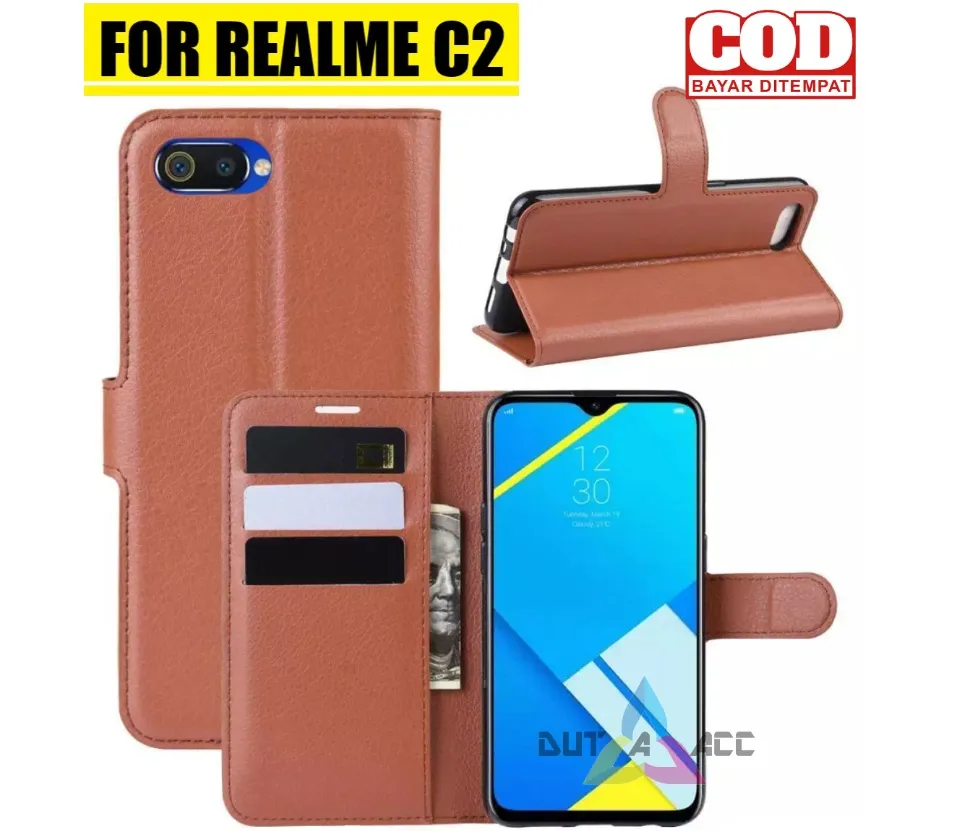 SARUNG KULIT REALME C2 NEW casing hp leather dompet kulit FLIP