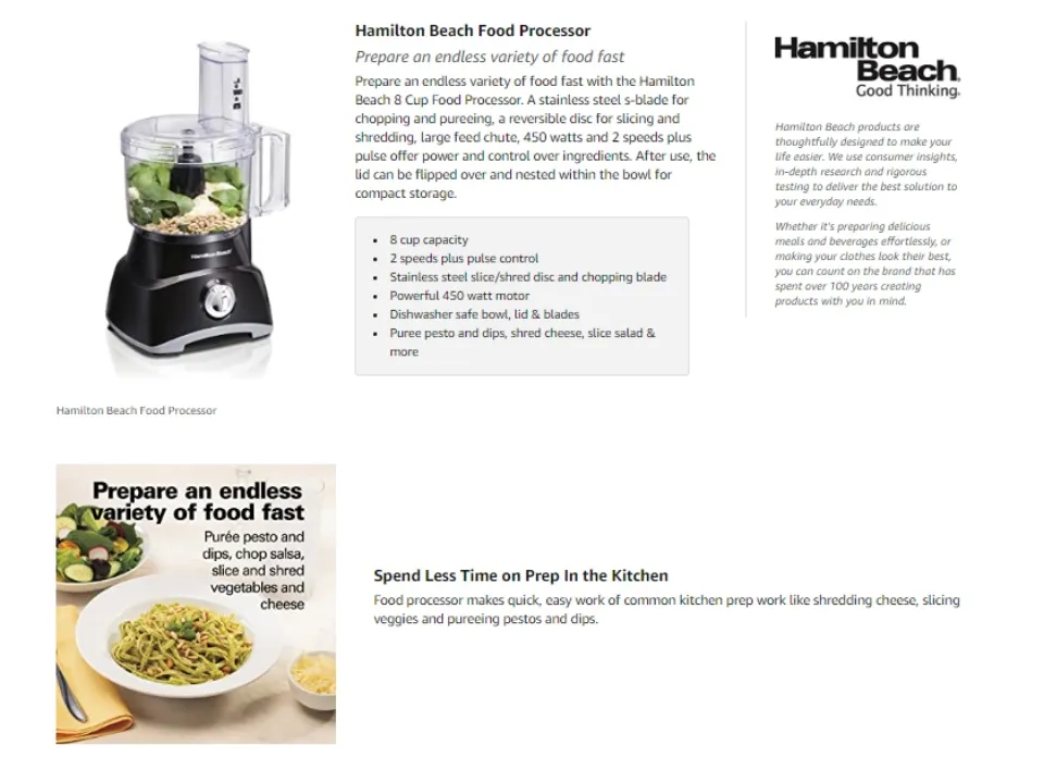 Hamilton Beach Food Processor & Vegetable Chopper for Slicing, Shredding,  Mincing, and Puree, 8 Cup, Black