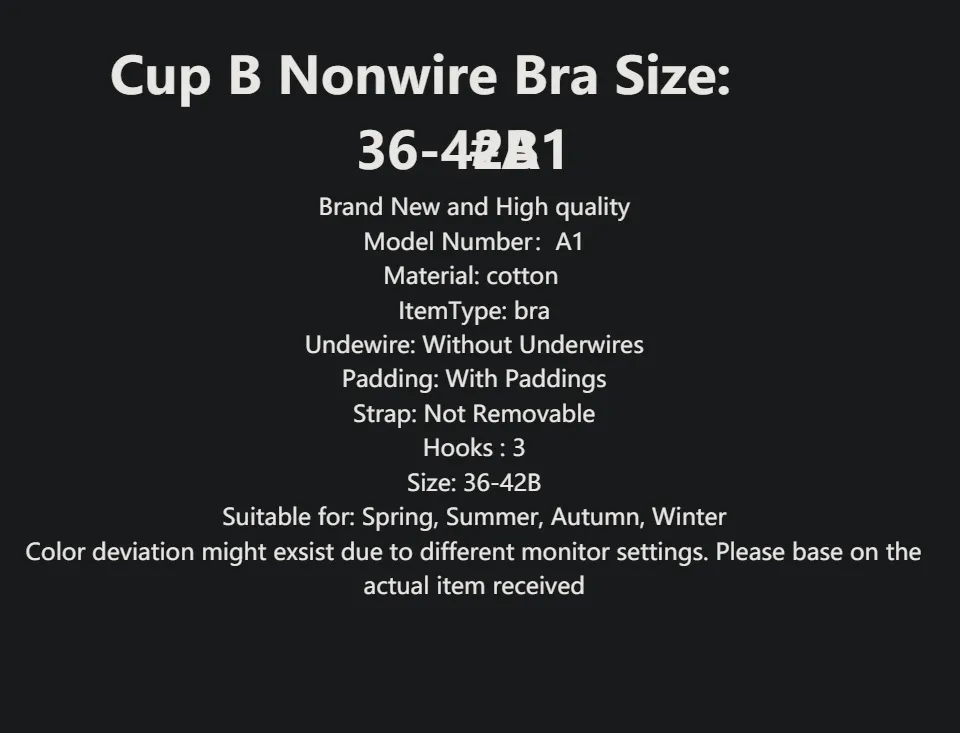☌㍿◈MZ Cup B Nonwire Bra Size:36-42B #A1