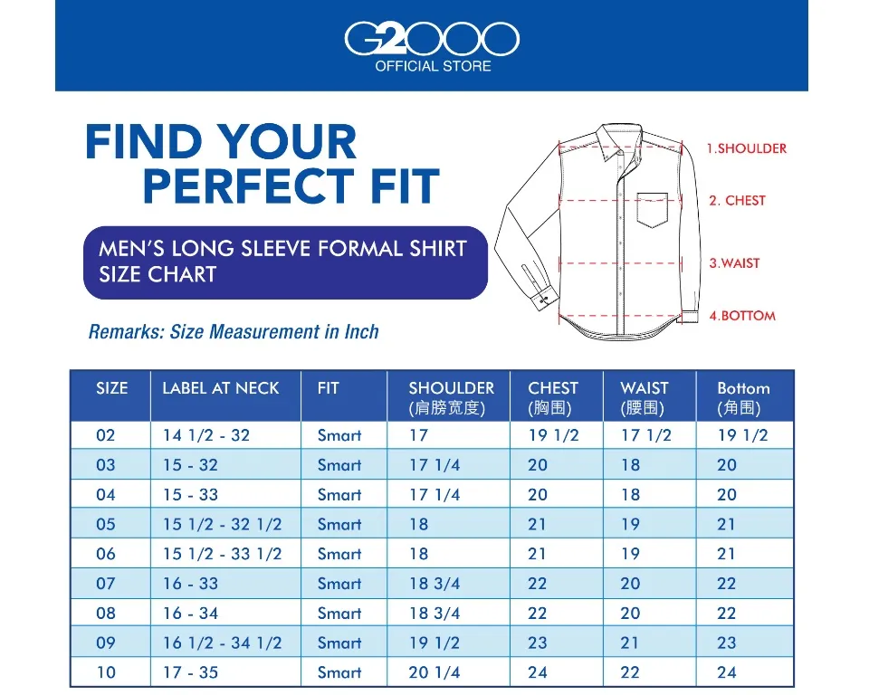 G2000 Measurement G2000 Suit Size Chart Shop