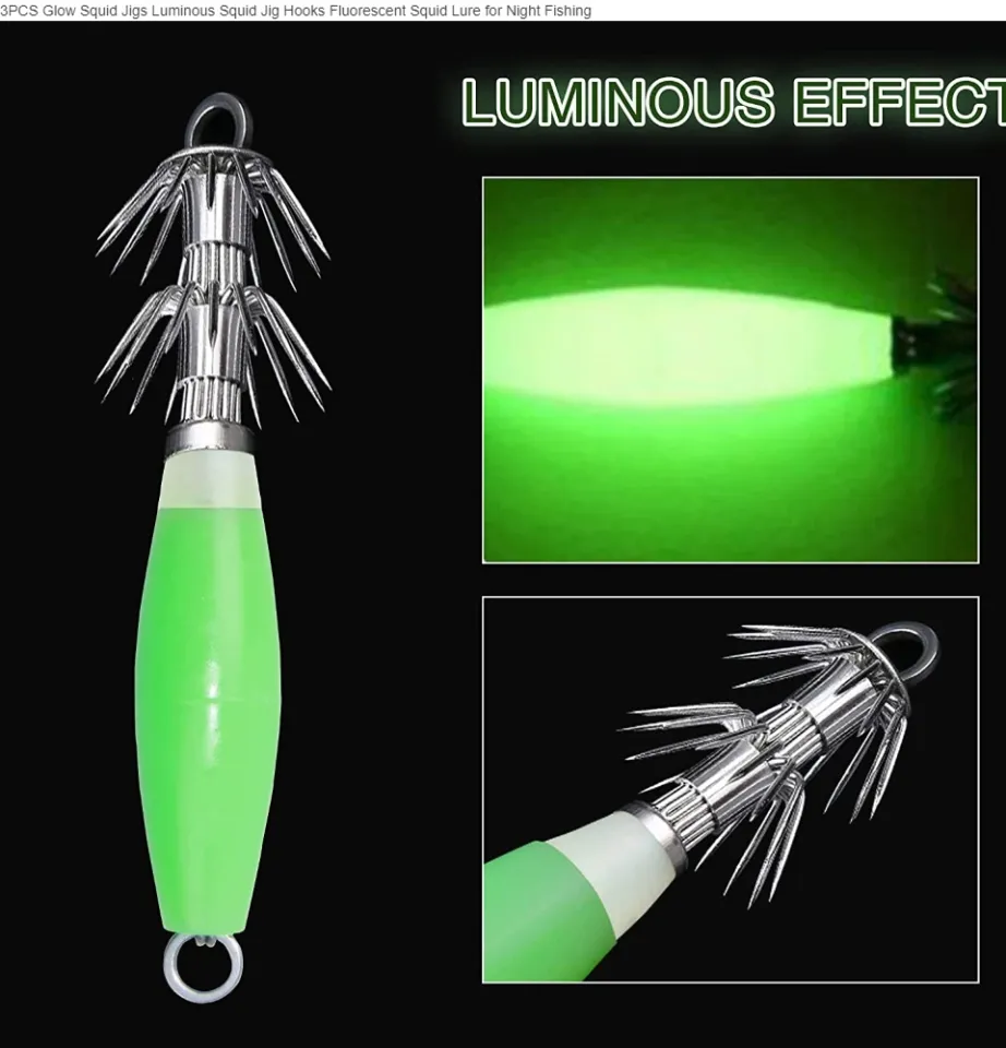 3PCS Glow Squid Jigs Luminous Squid Jig Hooks Fluorescent Squid Lure for  Night Fishing