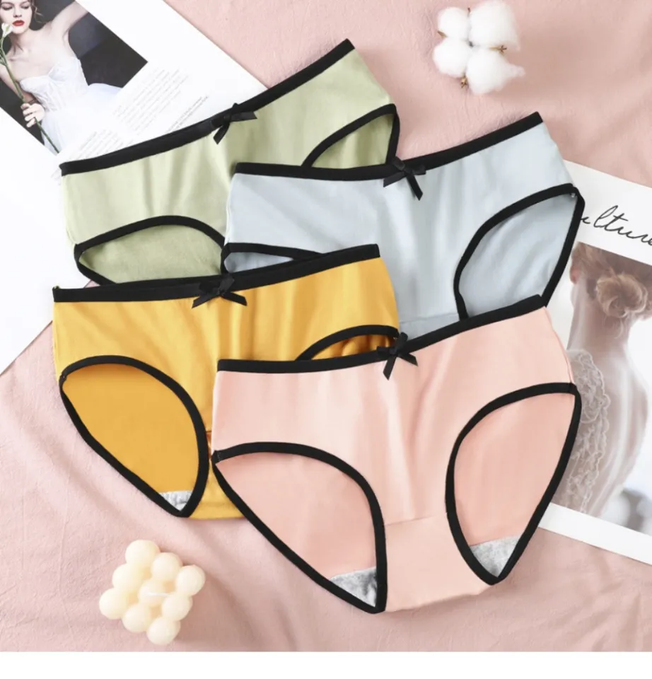 Korean Girls Panties Antimicrobial Simple Cotton Plaid Women's Panties  Breathable Underwear Cute Low Waist Panties Thongs