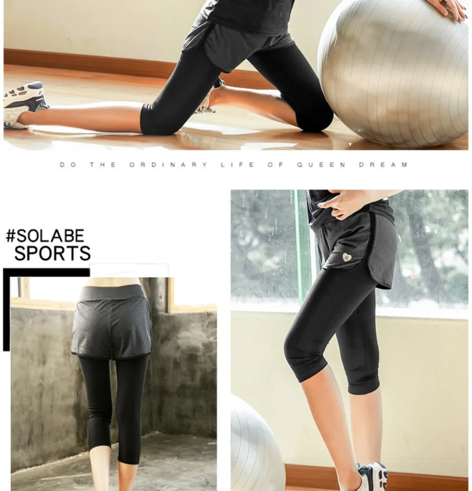 🇲🇾(Ready Stock Malaysia) (Pant Only) FELLO Plus Size Premium Two Fake  Layer Women Sport Wear Yoga Exercise Gym Running Dry Fit Stretchable with Legging  Half Pants