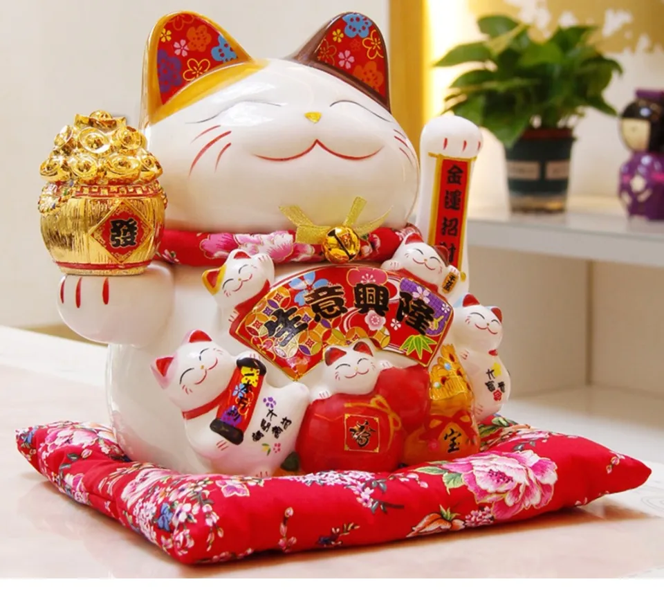 Ceramic lucky cat online with moving hand