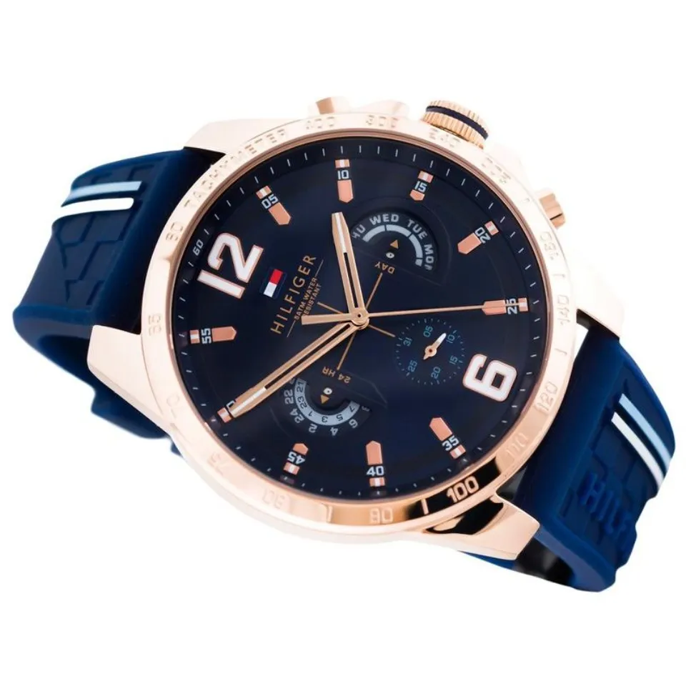 Authentic] Tommy Hilfiger Decker Chronograph Stainless Steel Silicone Strap  Day Men Watch Jam Tangan Lelaki 1791474