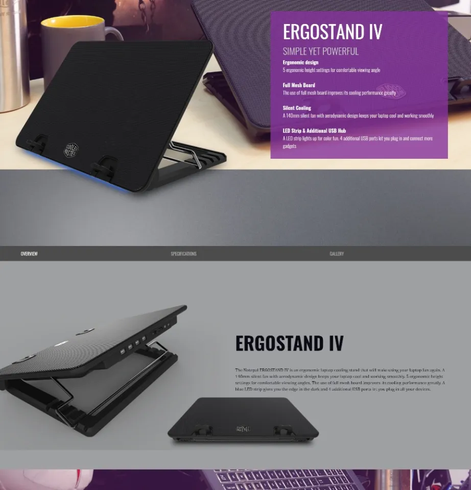 COOLER MASTER ERGOSTAND IV COOLER PAD WITH LED STRIP ADDITIONAL