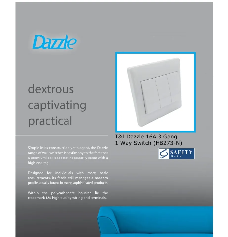 T&J Dazzle 16A 3 Gang 1 Way Switch (HB273N) T And J Switch 2 Way
