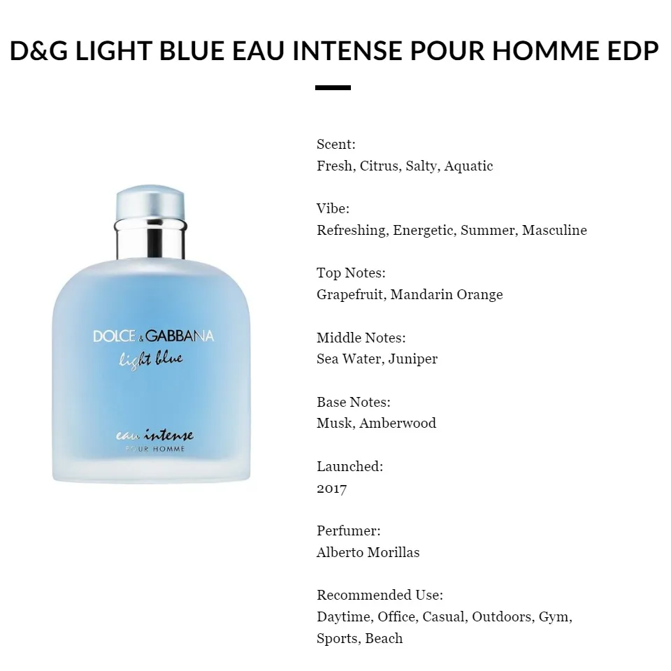 5ml/10ml/100ml D&G Light Blue Eau Intense EDP for Men