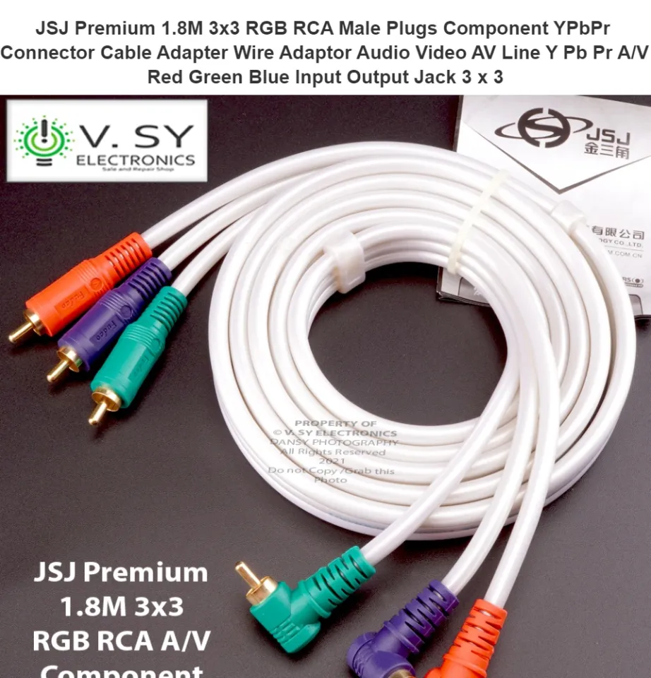 JSJ Premium 3x3 RGB RCA Male Plugs Component YPbPr Connector