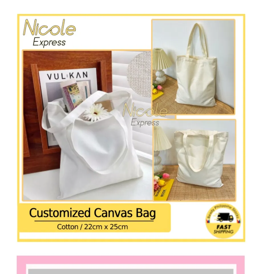Customized Canvas Bag Cotton Plain Flat Environmental, Durable and Sturday  Tote Bag/Sling Bag White 22x25cm
