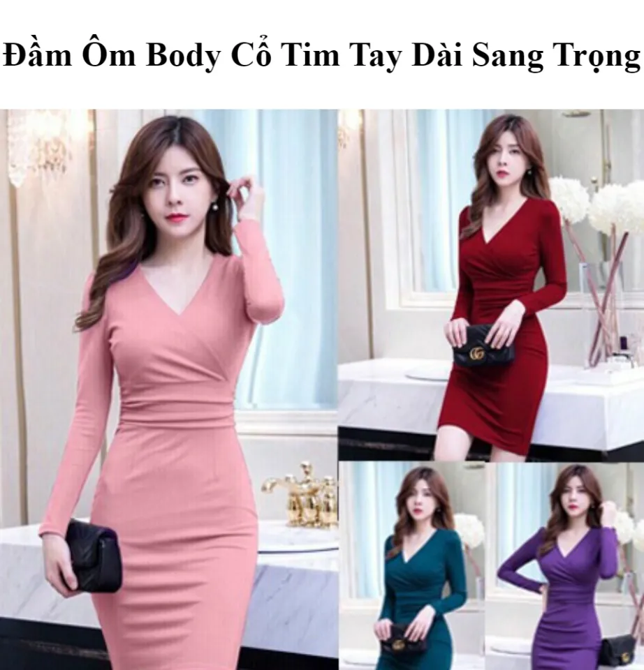 20/V114/02/VÁY ÔM, CỔ V, TAY REN DÀI, NHUNG ĐEN Zen Fashion