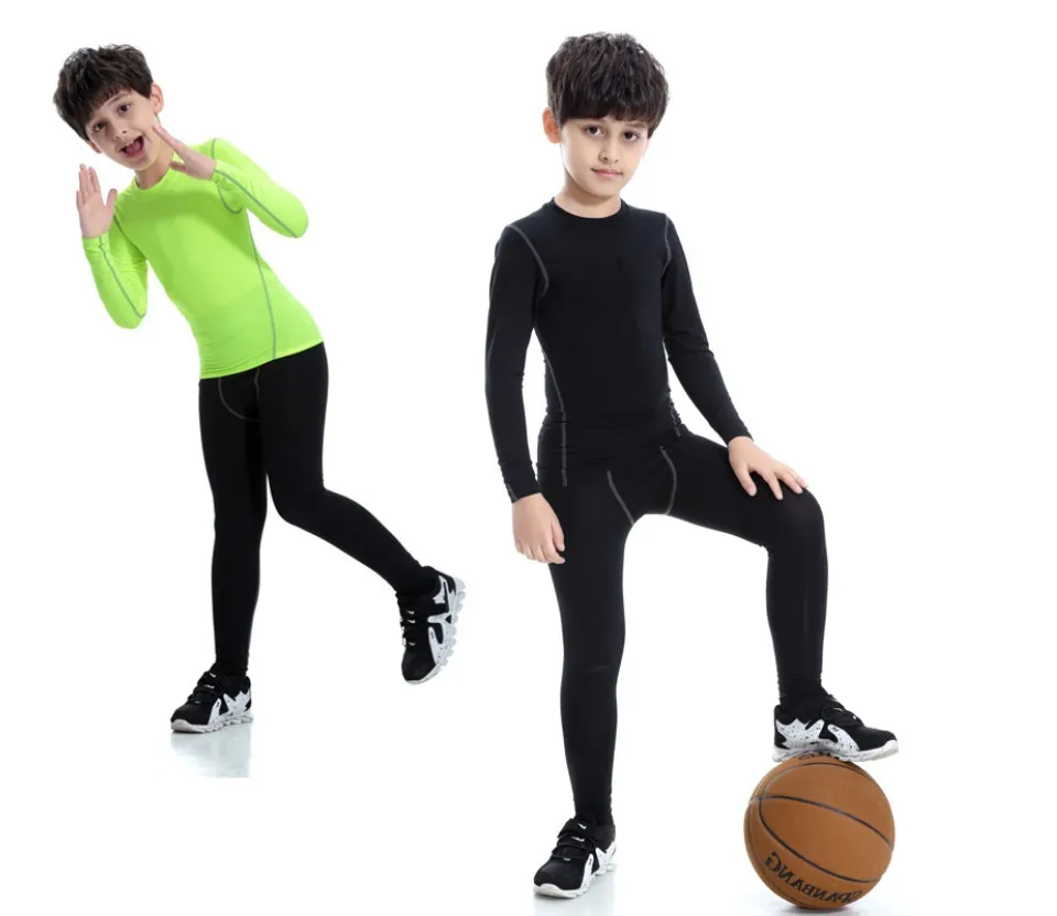 Snapklik.com : Youth Boys Compression Pants 3/4 Length Sports Tights  Leggings Soccer Basketball Base Layer 2 Pack Black/White M