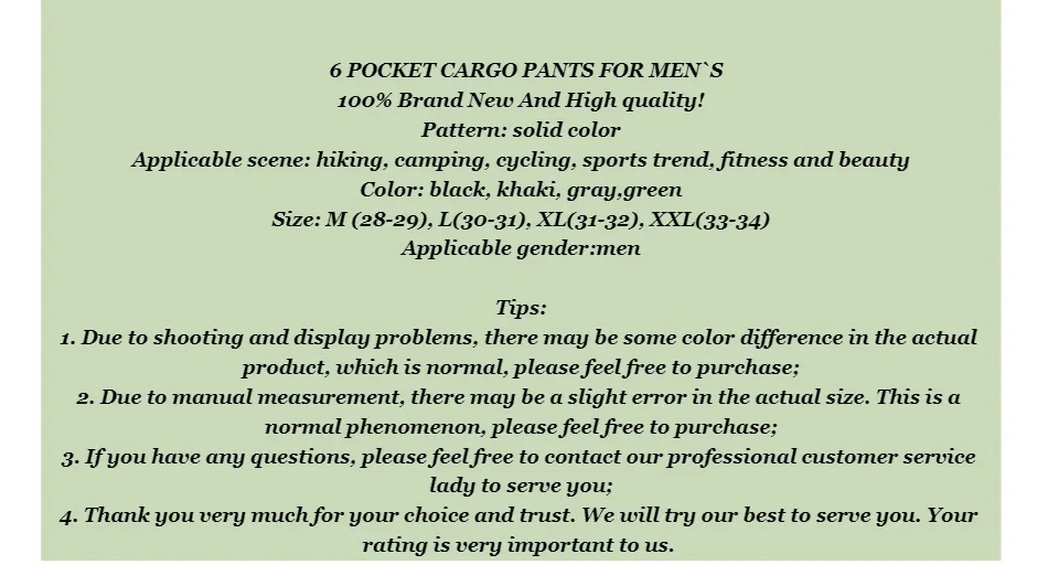 NEW CASUAL STYLE FOR MEN`S 6 POCKET CARGO PANTS #2191