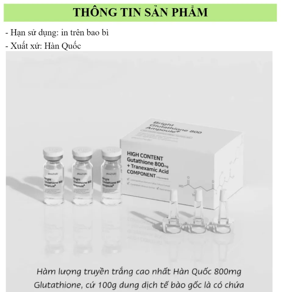 Tế bào gốc truyền trắng Bright GLUTATHIONE 800mg+ Ampoule Peacholic mẫu mới trắng da kiềm dầu MÓM COSMETICS