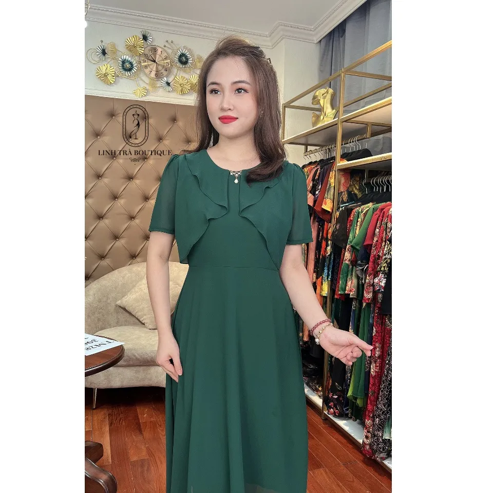 Đầm Suông Trung Niên [Linh Trà] (TM 206) Vải Voan Chiffon Cao Cấp Cho Mẹ -  Đầm, váy nữ | ThờiTrangNữ.vn