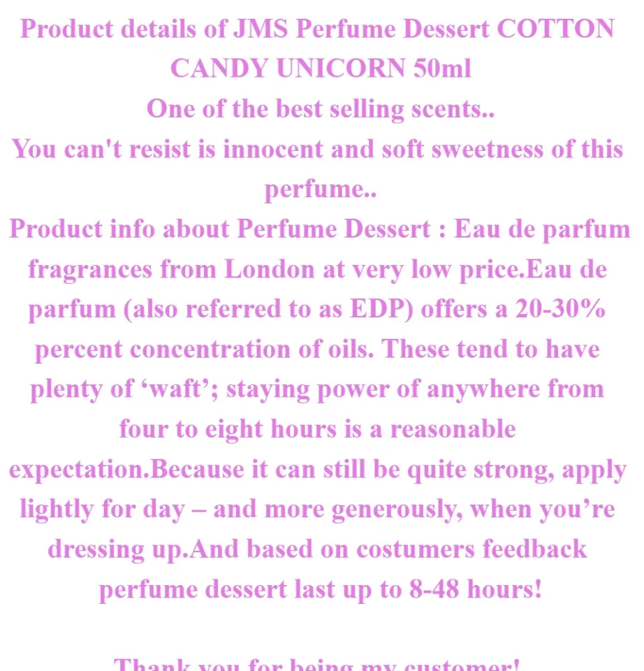 JMS Perfume Dessert By London PERFUME DESSERT COTTON CANDY UNICORN