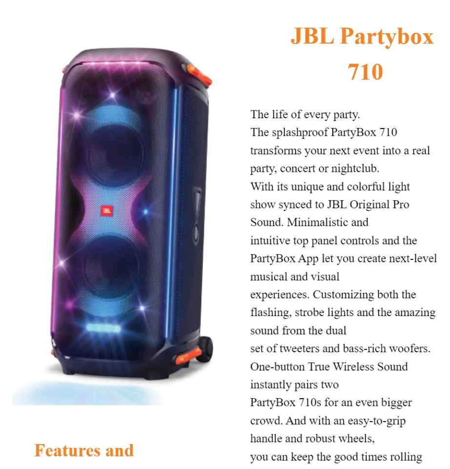 JBL Partybox 710 (Party speaker with 800W RMS powerful sound, built-in  lights and splashproof design) –