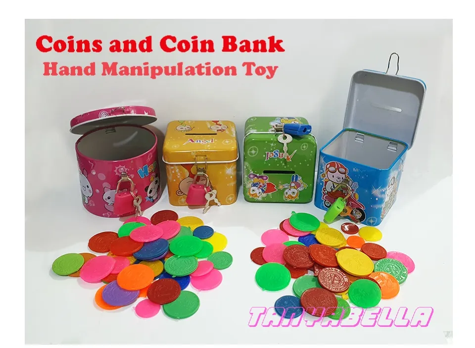 Plastic Coins and Coin Bank Educational and Therapy Hand