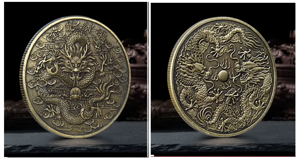 Fortune Destiny] Antiques Gold Coin Dragon Phoenix Dragon