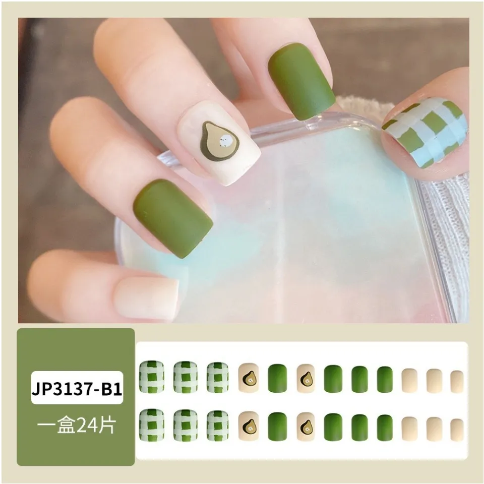 Nailbox, bộ 24 mẫu móng giả phụ kiện màu xanh đẹp kèm đính đá charm nơ móng  tay sang choảnh Sulee nail kiểu nhọn | Lazada.vn