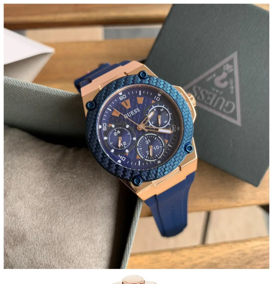 Authentic Guess Women Zena Blue Dial Silicon Watch W1094L2 Jam