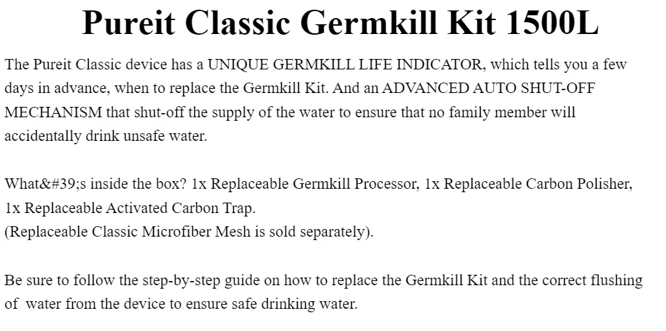 Pureit GermKill Kit Filter 1500L for CLASSIC device