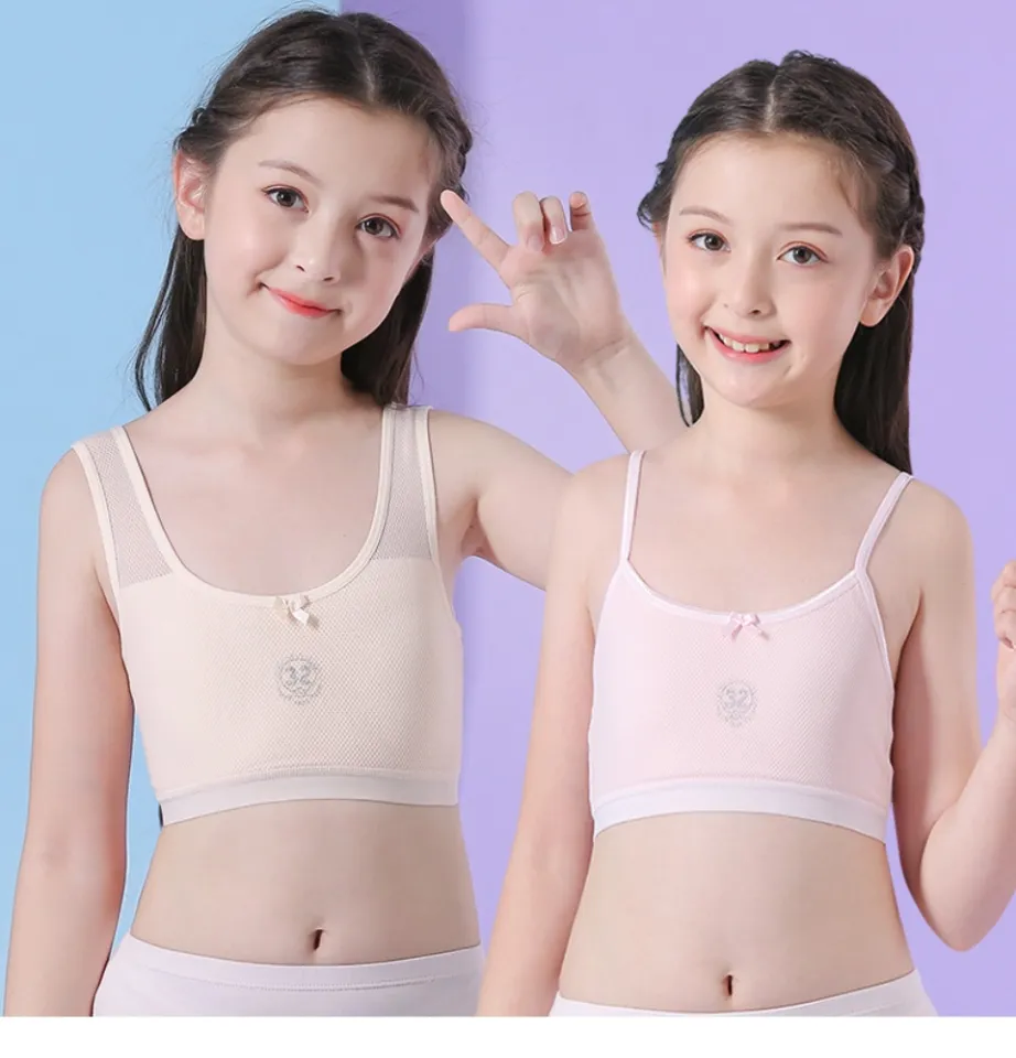Cheap 3PC Children Underwear Bra Cotton Girl Brassiere Soft Puberty Girls  Training Bras Solid Kids Girls Vest Crop Top Bustier