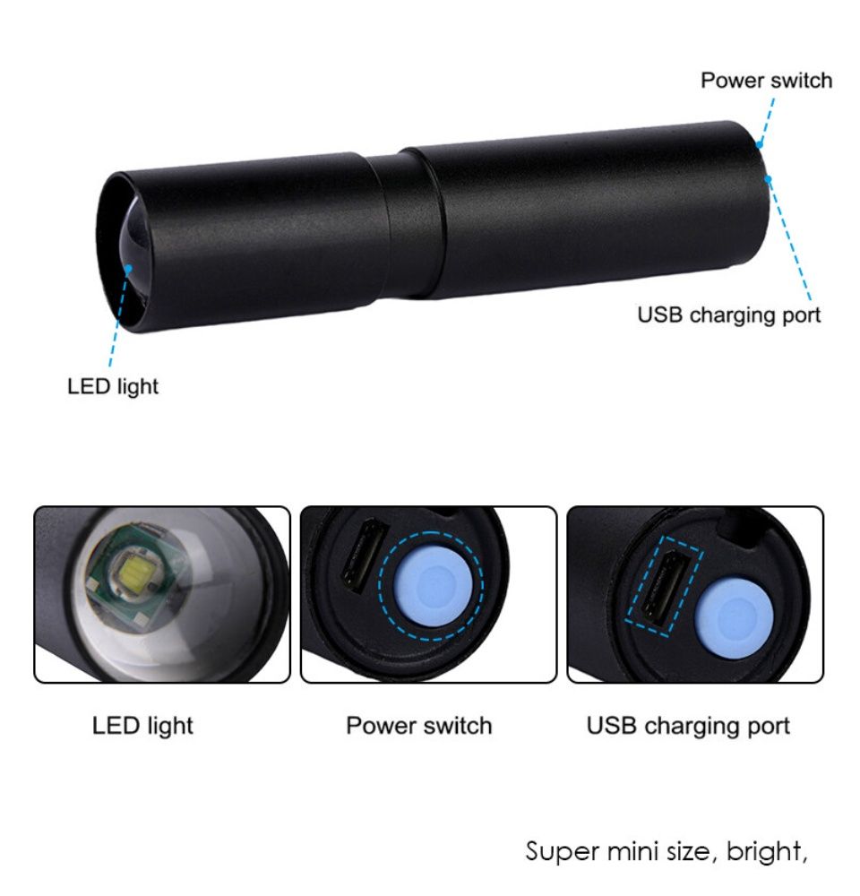 Mini lampe torche led rechargeable pour randonnée et pêche_voghion.com