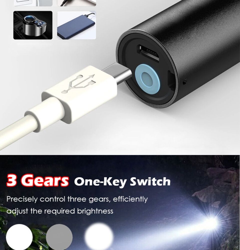 Mini lampe torche led rechargeable pour randonnée et pêche_voghion.com
