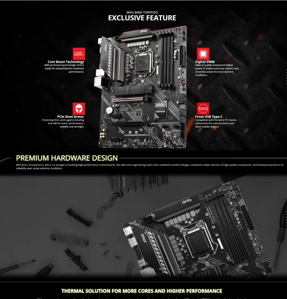 MSi MAG B460 TORPEDO (LGA 1200) ATX Gaming Motherboard FOR INTEL