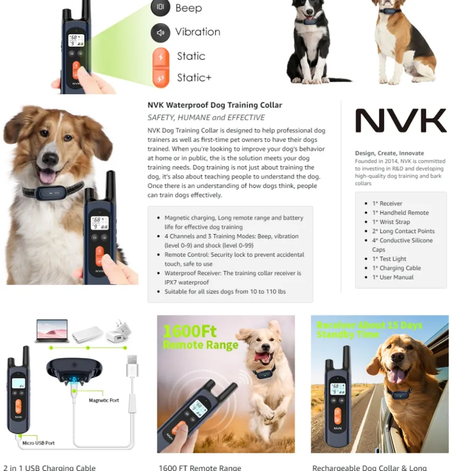 NVK Shock Collar Dog Training Collar with Remote for Medium Large