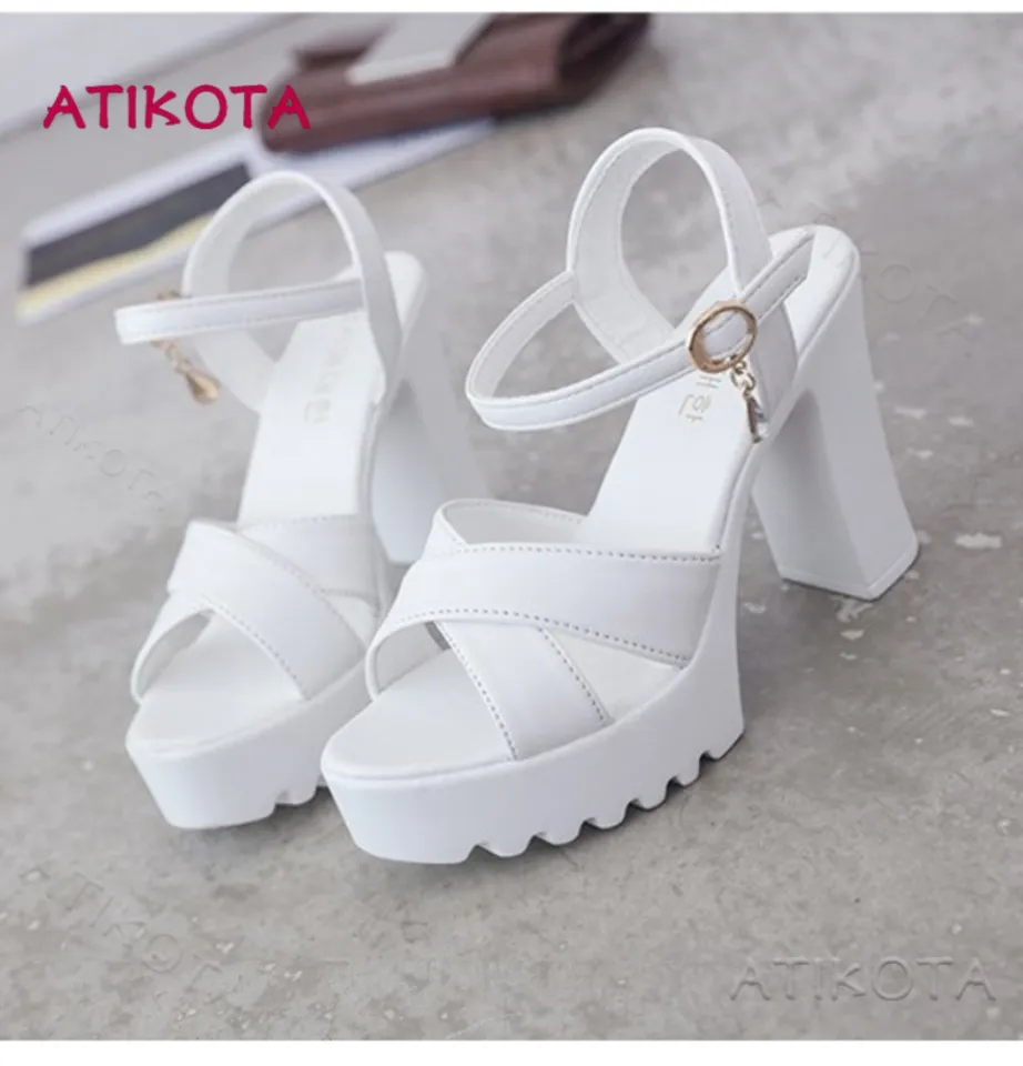 ↂ【Crystal】Korean Suede High Heel Sandals Block Heels GZ-76 | Shopee  Philippines