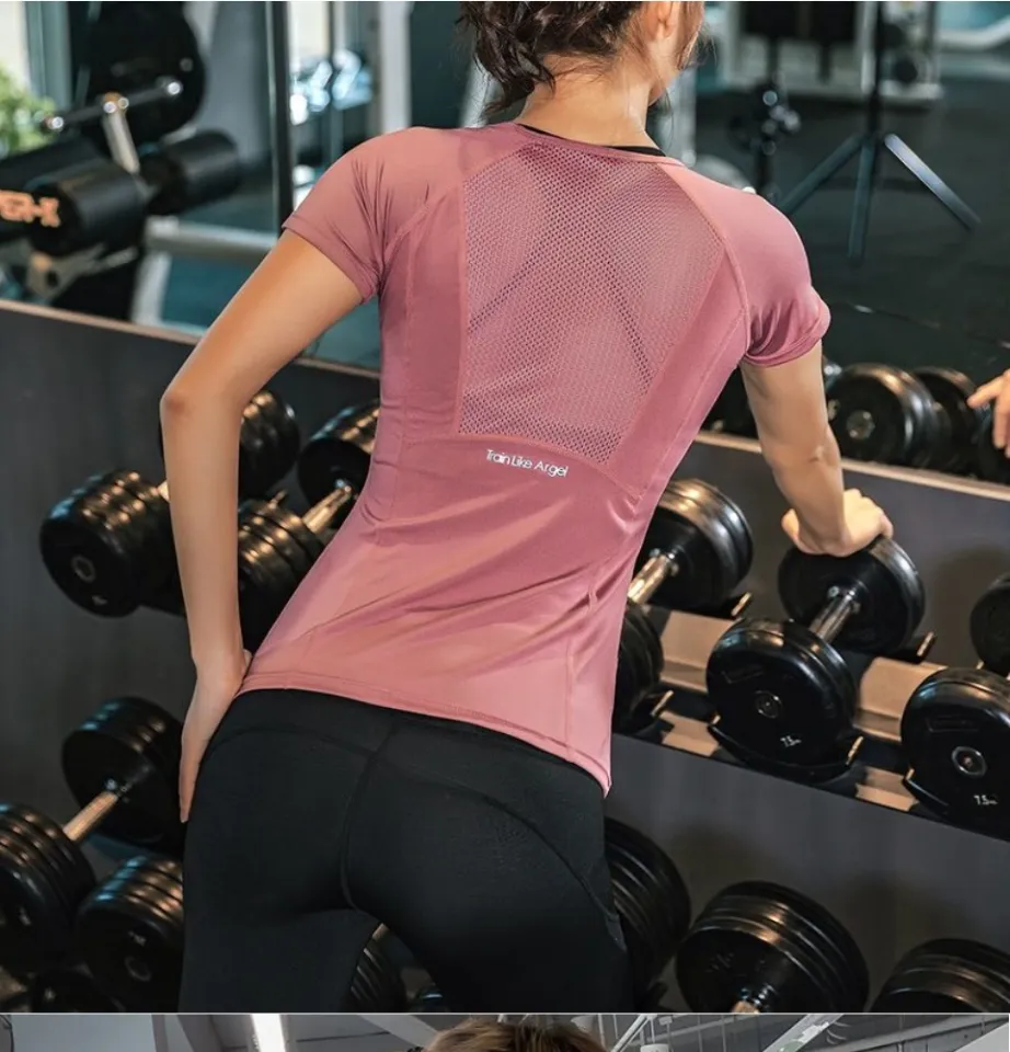 Women T-shirt Short Sleeve Yoga Wear Running Tops Quick Dry T