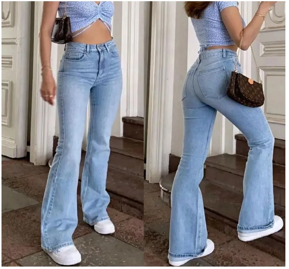 Stretchable Women's New Trend 80's Retro Street Fashion Style  Bootleg/Wideleg Jeans #2139