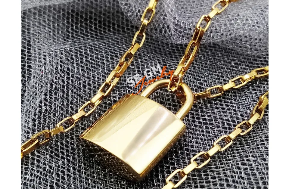 Stainless steel lock on sale chain necklace