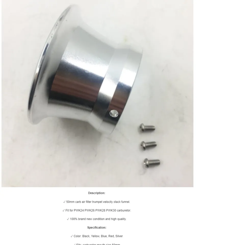 50mm CNC Aluminum Carburetor Air Filter Horn Cup With Net – Silver Velocity Stack For Carb