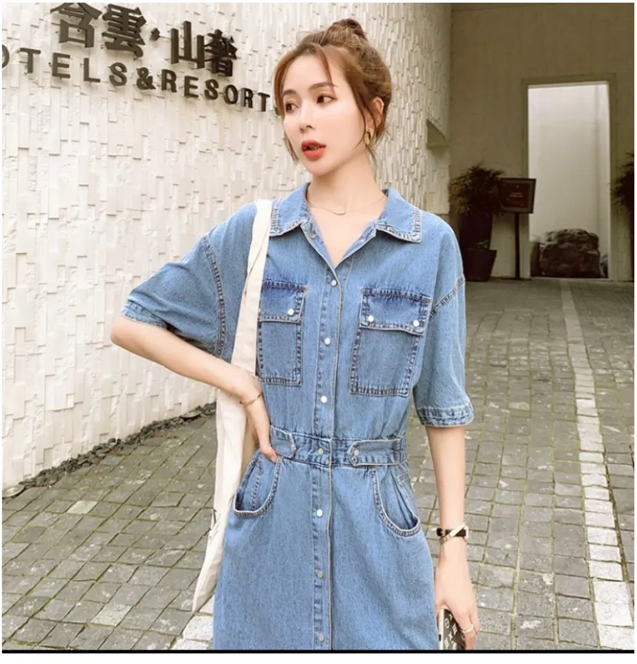 940 DRESS JEANS WANITA LENGAN PENDEK CANTIK Lazada Indonesia