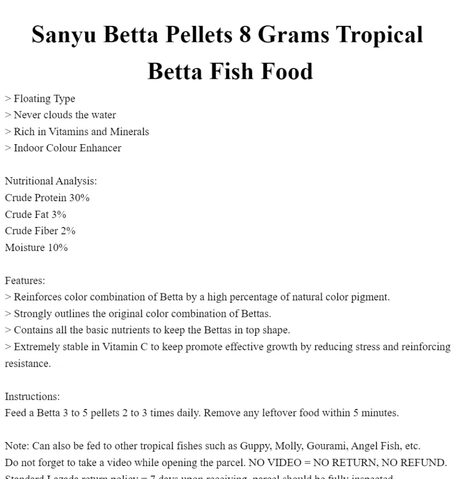 Sanyu Betta Pellets Grams Tropical Betta Fish Food Color
