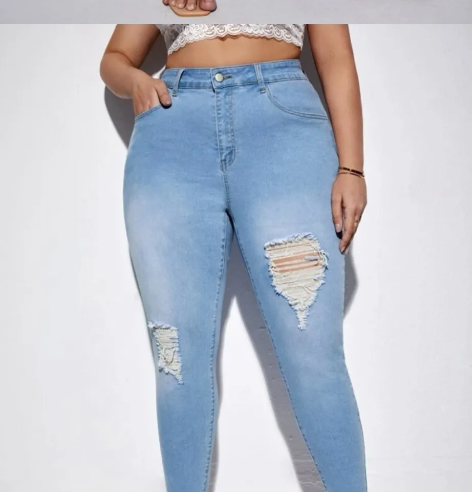 DFW Plus Size 34-44 Denim Skinny Jeans Stretchable Tattered